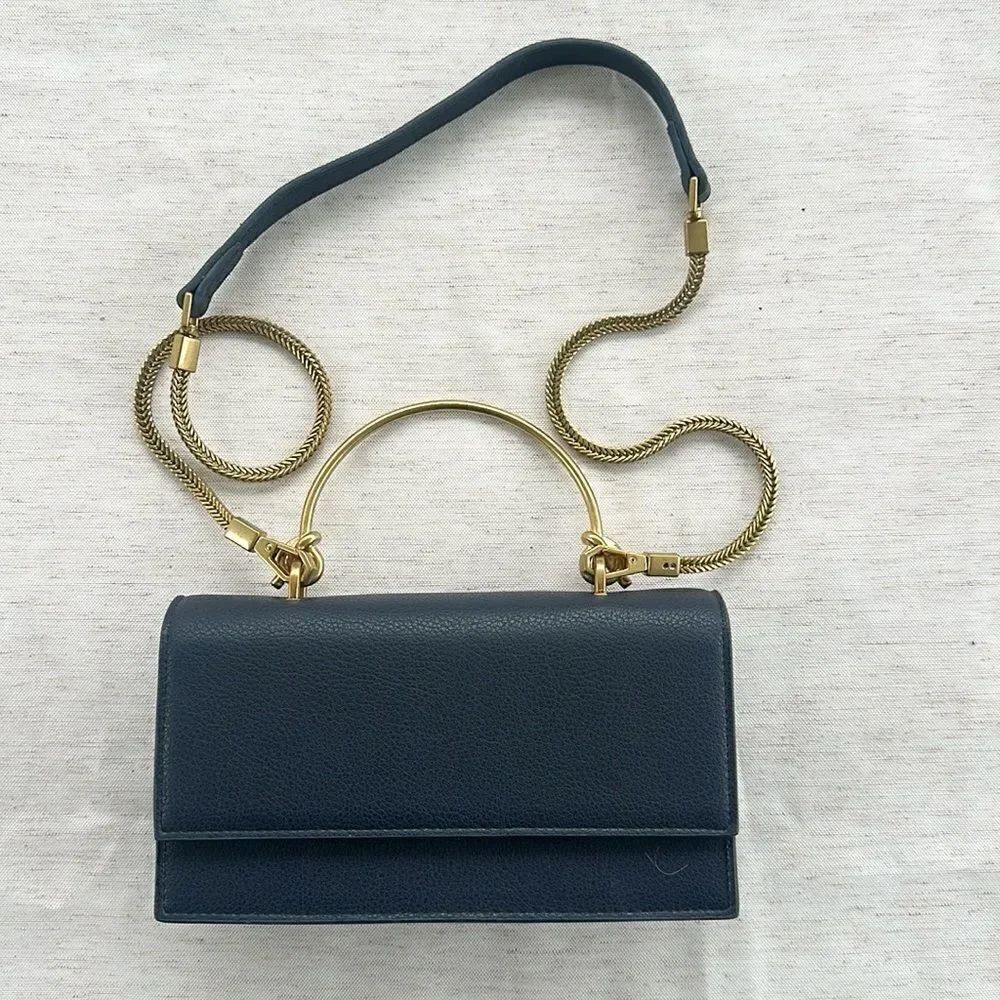 Sondra Roberts Squared Navy Leather Hand/Shoulder Bag